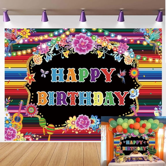 Mexican Birthday Backdrop Floral Bird Fiesta Happy Birthday Background Colorful Mexican Fiesta Birthday Party Decorations Banner Supplies Photo Booth