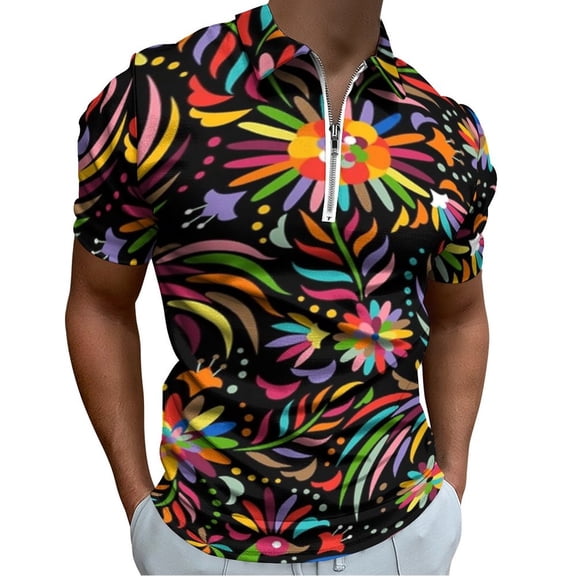 Mexican Black Pattern Men Zipper T-shirt Summer Casual Short Sleeve T-shirt Top