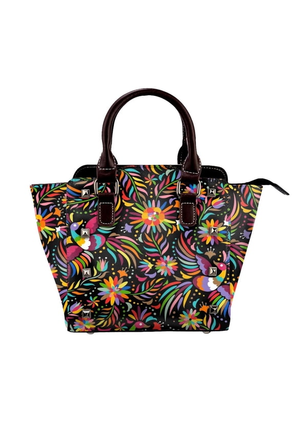 Mexican Black Pattern Rivet Fashion One-Shoulder Women's Handbag Tote Bag