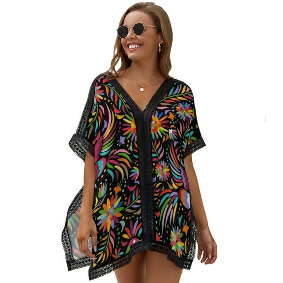 Mexican Black Pattern Women's Swimsuit Coverup Summer Beach Cover Up Bathing Suit Dress