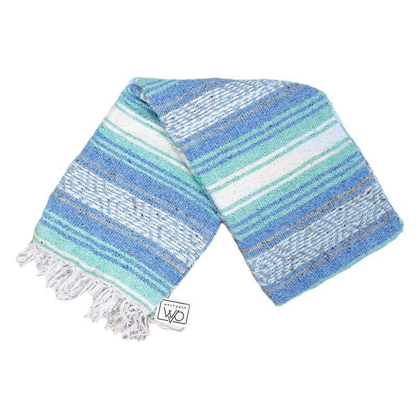 Mexican Blanket Blue White Yoga Blanket | Falsa | Beach Blanket | Serape | Outdoor Blanket | Throw Blanket for Bed, Couch, Van, Picnic, or Travel