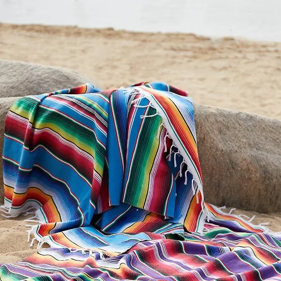 Mexican Blanket Sarape Picnic Rug Throw Tablecloth Hot Rod For Yoga Party , 120x180cm