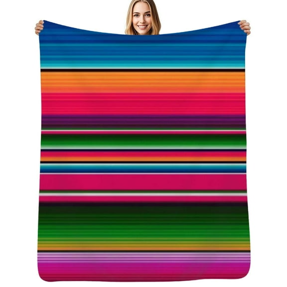 Mexican Blanket Striped Fiesta Serape Flannel Blankets Soft Throw Blanket Winter Travel Office Outdoor Bedspread