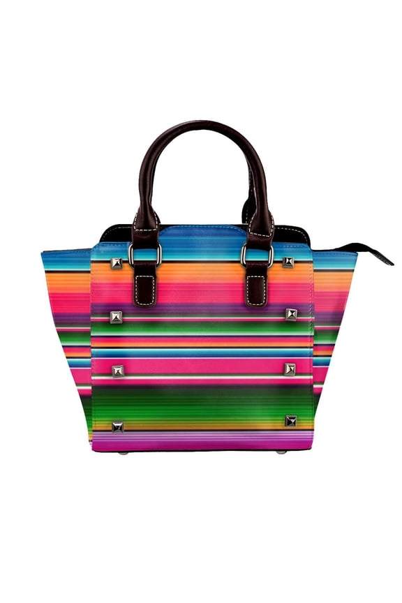 Mexican Blanket Striped Fiesta Serape Rivet Fashion One-Shoulder Women's Handbag Tote Bag