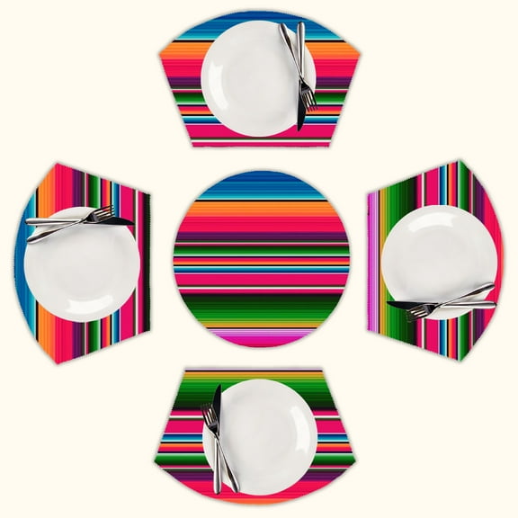 Mexican Blanket Striped Fiesta Serape Round Table Placemats Set Of 5 Wedge Table Mats Washable Heat Resistant Place Mat For Dining Table Kitchen Farmhouse Restaurant