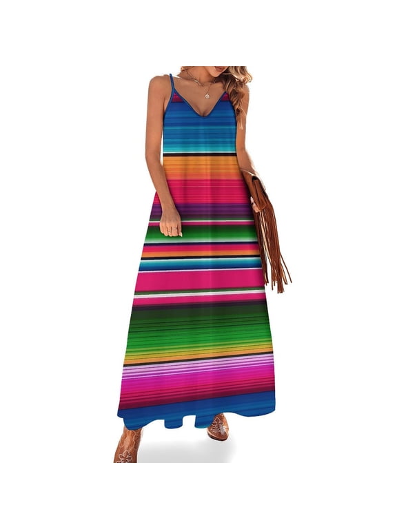 Mexican Blanket Striped Fiesta Serape Sleeveless Dress Dresses Women Summer Women's Summer Clothing
