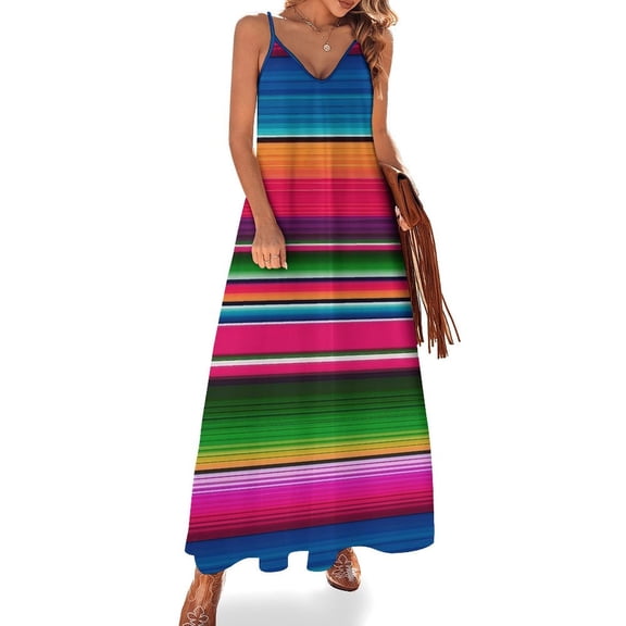 Mexican Blanket Striped Fiesta Serape Sleeveless Dress Loose Women's Dress Dresses Luxury Evening Dresses