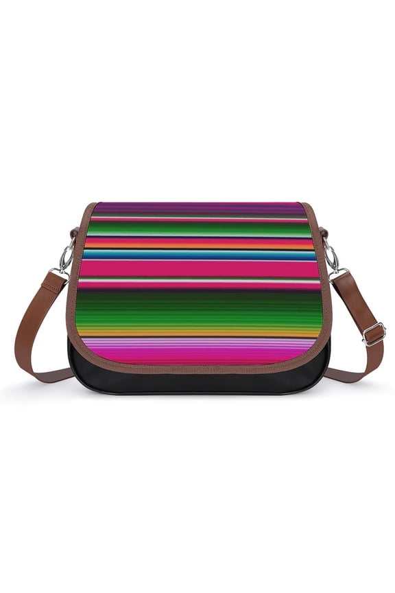 Mexican Blanket Striped Fiesta Serape Vintage Crossbody Bag for Women Medium Leather Hobo Bags Shoulder Bag Classic City Leather Satchels