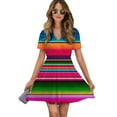 thumbnail image 1 of Mexican Blanket Striped Fiesta Serape Women Dress V-Neck Short Sleeve Flowy Swing Party Midi Dress, 1 of 4