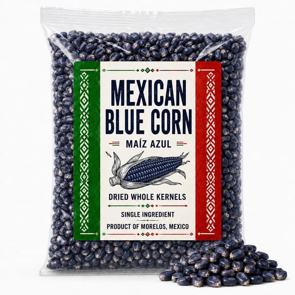 Mexican Blue Corn 1 lb, Dried Whole Corn Kernels, Maz Azul, Blue Corn for Masa, Tortillas & Traditional Recipes, Imported from Mexico