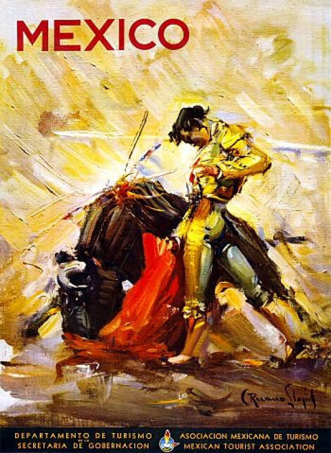 Mexican Bull Fight Vintage Travel Canvas Art - (24 x 36)