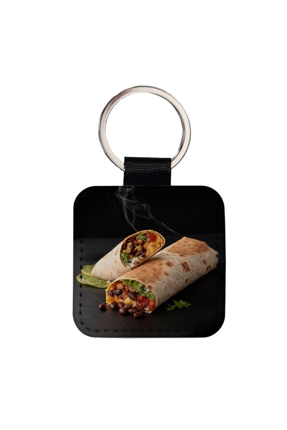 Mexican Burrito Faux Leather Square Keychain