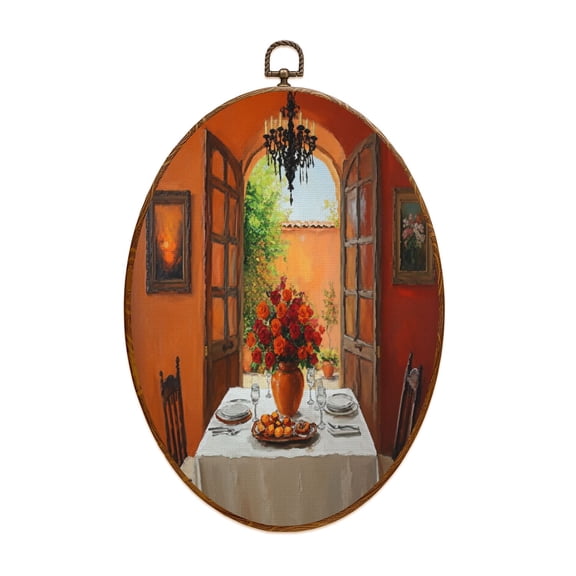 Mexican Canvas Wall Art Mexican Dining Room Mexican Western Native Spanish Paintings Oval Framed Canvas Prints Vintage Wall Hanging Decor for Home Decorations 8.6"x11.4"
