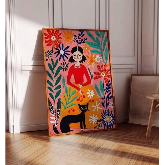Mexican Cat Poster, Colourful Vintage Mexican Print, Traditional Mexican Poster, Botanical Print, Floral Poster, Latin Decor, Mexican Gift Wall Art, Modern Wall Decor, 24x36 UNFRAMED