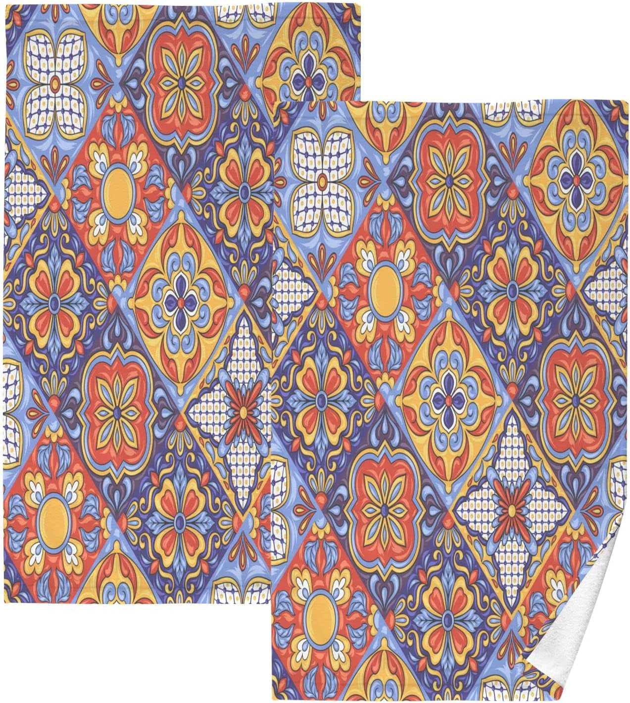 Mexican Ceramic Tile Pattern Print Pure Cotton Hand Towels for Bath ...