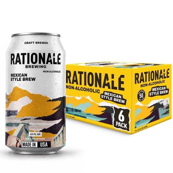 Rationale Brewing Non-Alcoholic Mexican Cerveza, 6 Pack, 12 fl oz Cans, Premium Craft Non-Alcoholic Beer, Zero Alcohol, Low Calorie, Award Winning Non-Alcoholic Drink Alternative