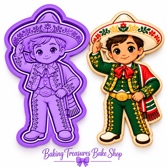 Mexican Charro Boy Cookie Cutter & Embosser Stamp Set Fiesta & Cultural Celebration Baking