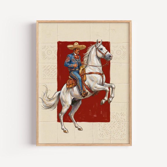 Mexican Charro Wall Art Print, Rearing Horse Traditional Western Equestrian Decor