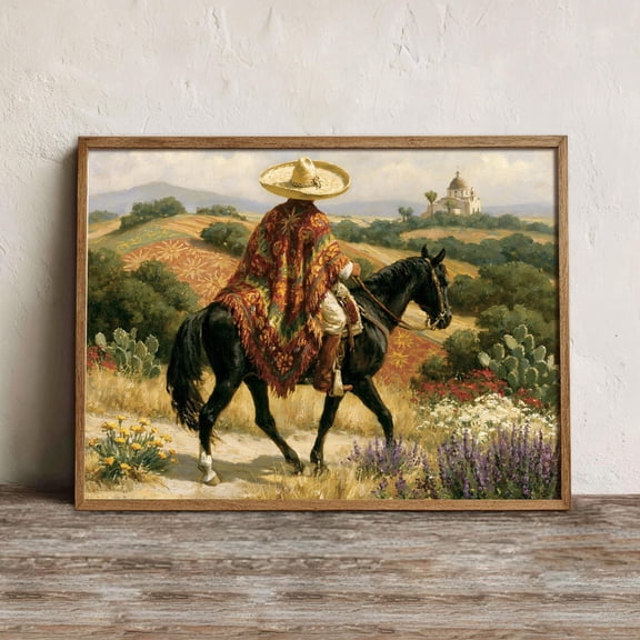 Mexican Charro Wall Art Print, Serape Horse Rider Church Decor