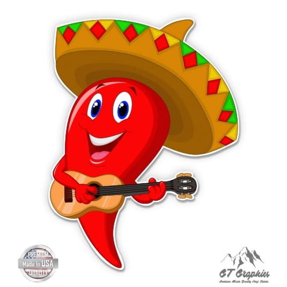 Mexican Chili Pepper Sombrero - 5" Vinyl Sticker - For Car Laptop I-Pad - Waterproof Decal