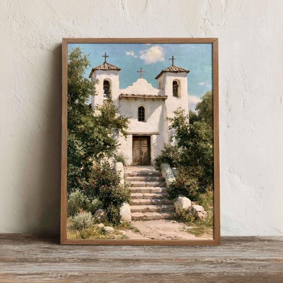 Mexican Church Wall Art Print, Colonial Mission Decor