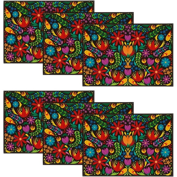 Mexican Cinco De Mayo Placemats Set of 6, 12 x 18 Inch Dia De Los Muertos Decoration Washable Table Mats for Party Dining Table