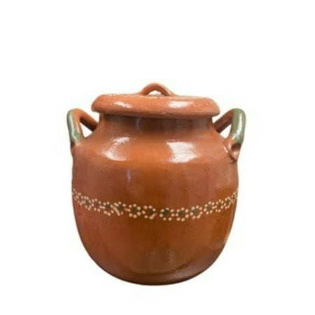 Mexican Clay Bean Pot, 8-Liter, Handcrafted, Traditional Design, with Lid