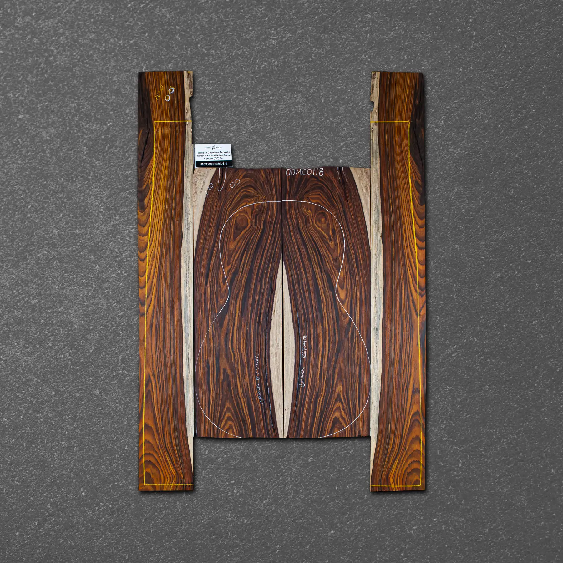 Mexican Cocobolo Acoustic Guitar Back and Sides Grand Concert (OO) Set – MCOO000630-1.1