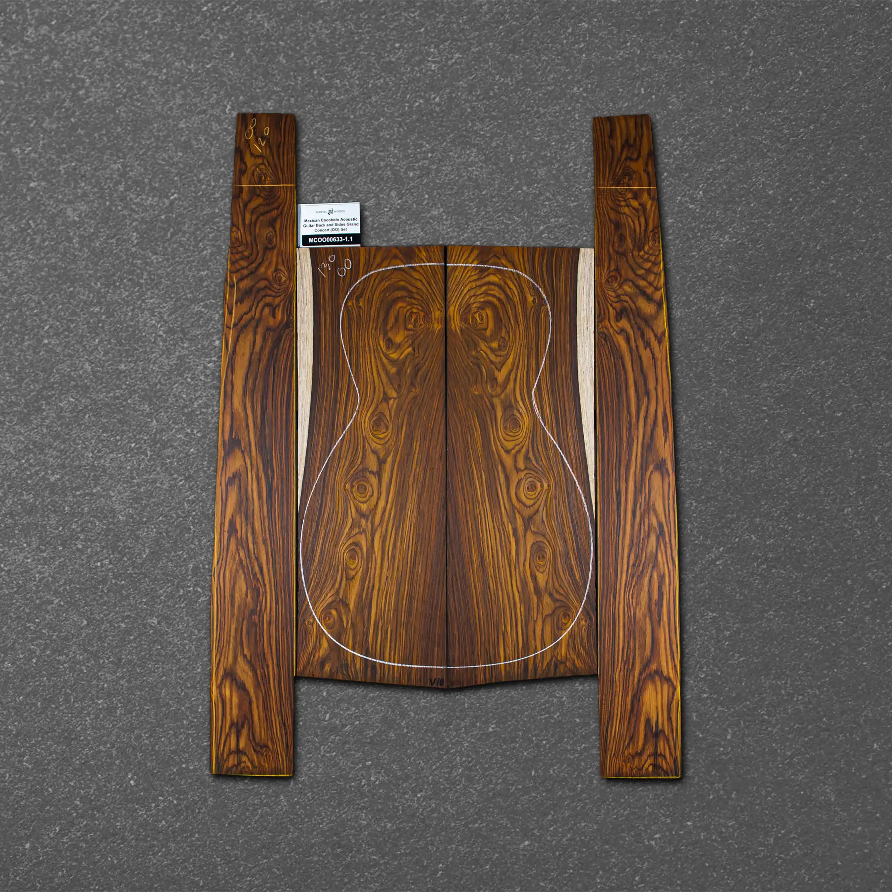Mexican Cocobolo Acoustic Guitar Back and Sides Grand Concert (OO) Set – MCOO000633-1.1