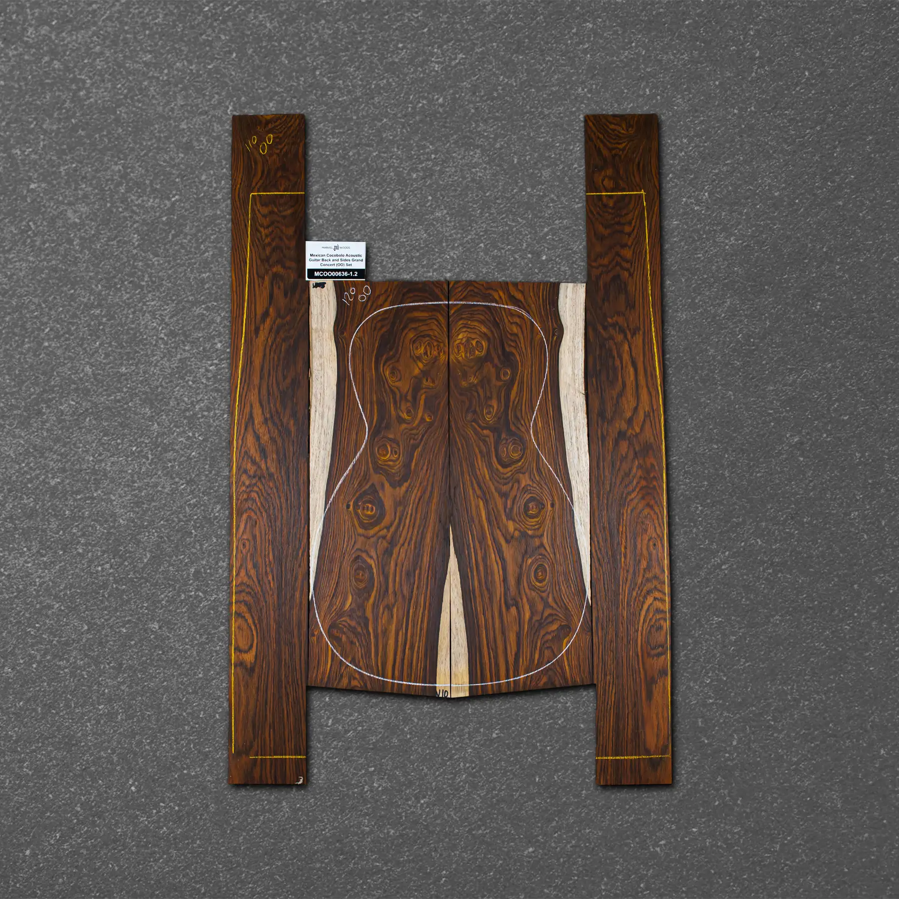 Mexican Cocobolo Acoustic Guitar Back and Sides Grand Concert (OO) Set – MCOO000636-1.2
