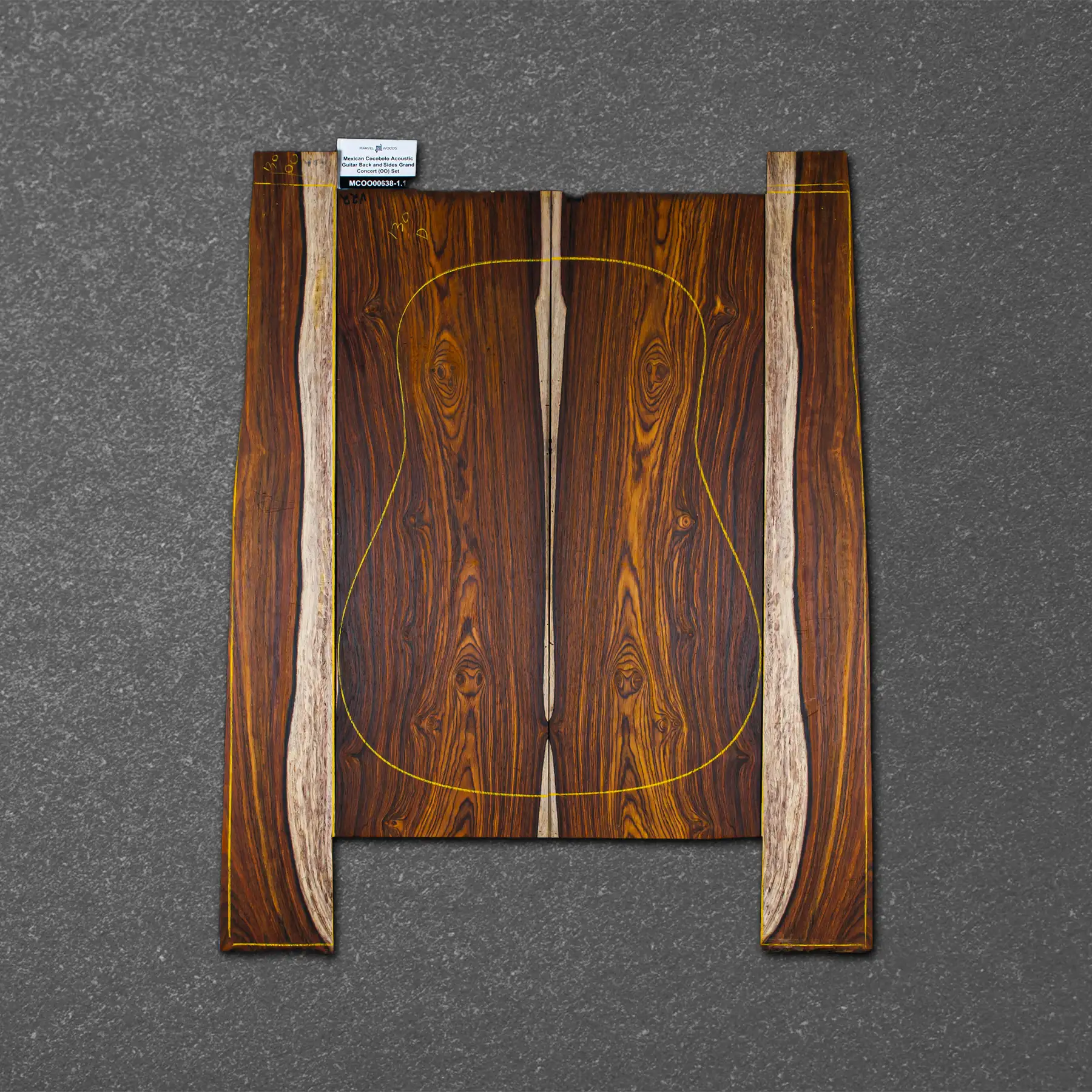 Mexican Cocobolo Acoustic Guitar Back and Sides Grand Concert (OO) Set – MCOO000638-1.1