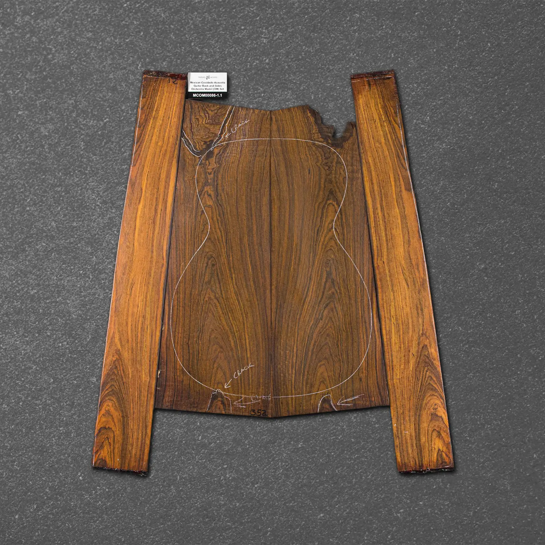 Mexican Cocobolo Acoustic Guitar Back and Sides Orchestra Model (OM) Set – MCOM000086-1.1