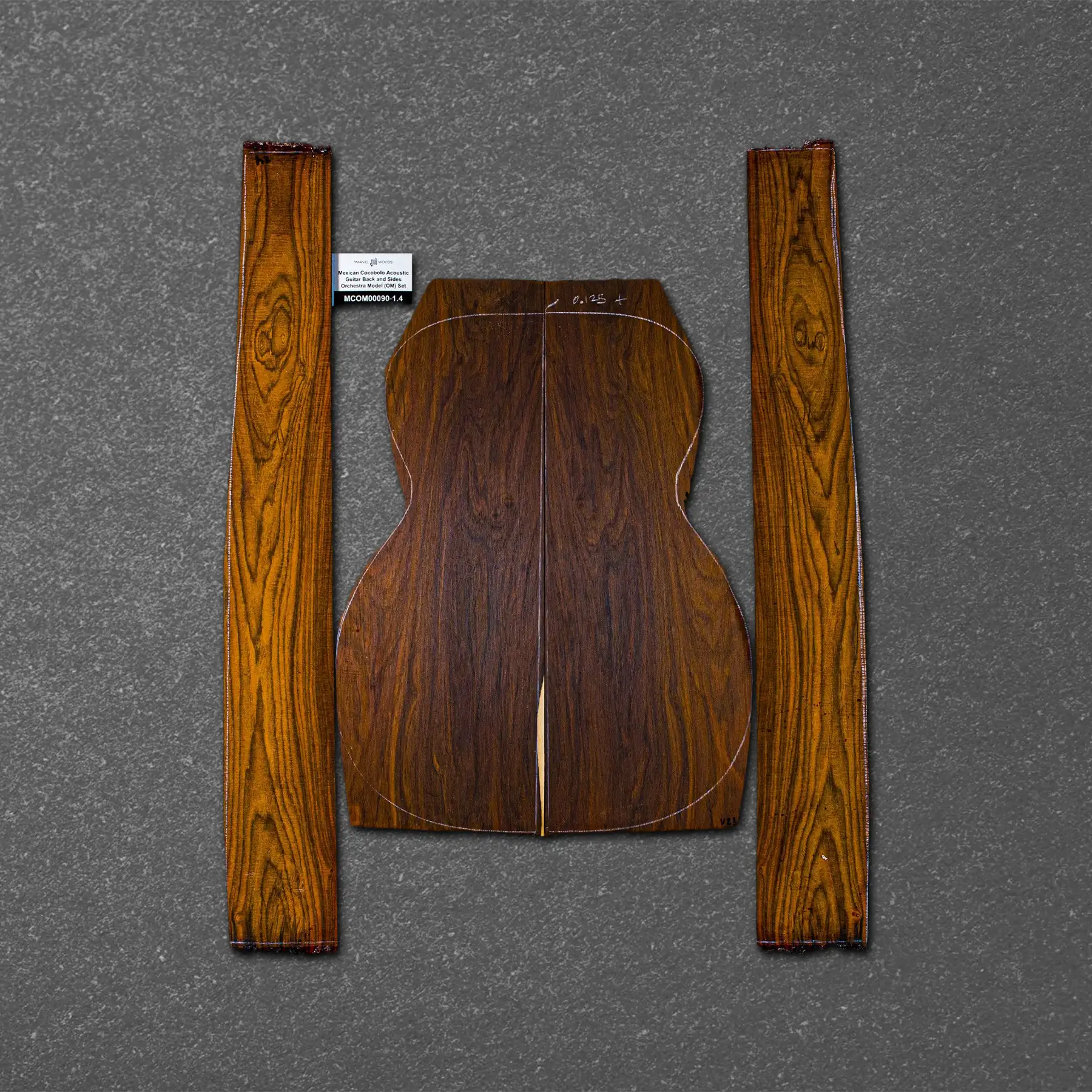 Mexican Cocobolo Acoustic Guitar Back and Sides Orchestra Model (OM) Set – MCOM000090-1.4