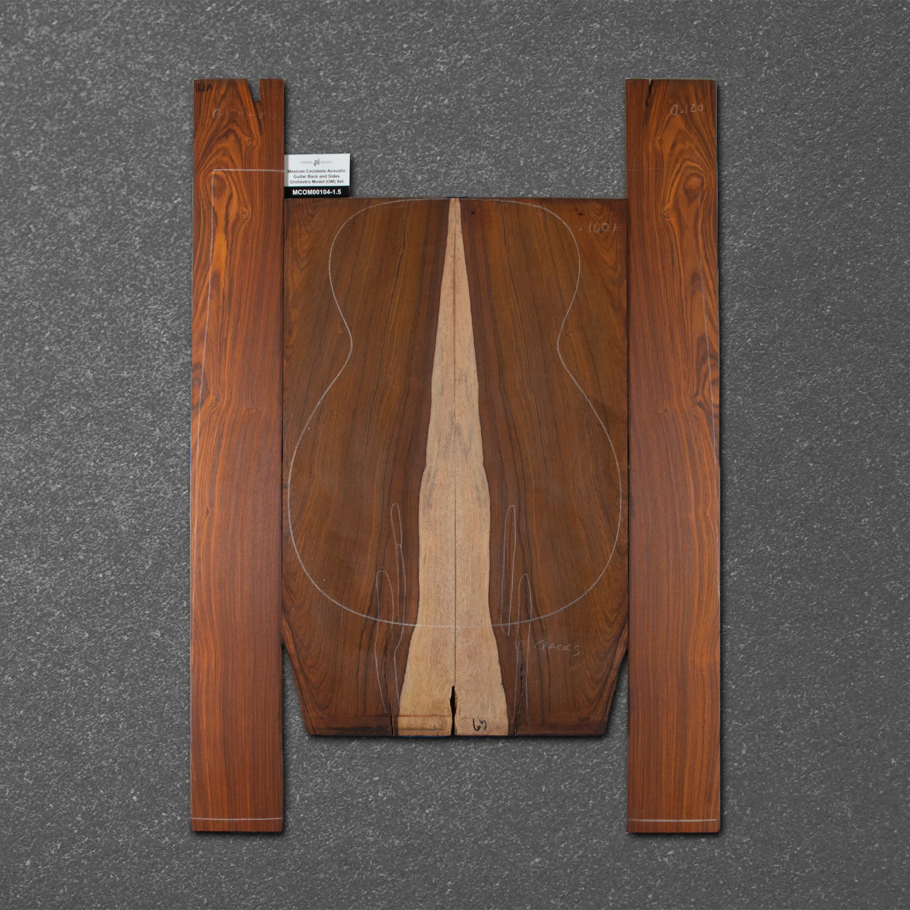 Mexican Cocobolo Acoustic Guitar Back and Sides Orchestra Model (OM) Set – MCOM000104-1.5