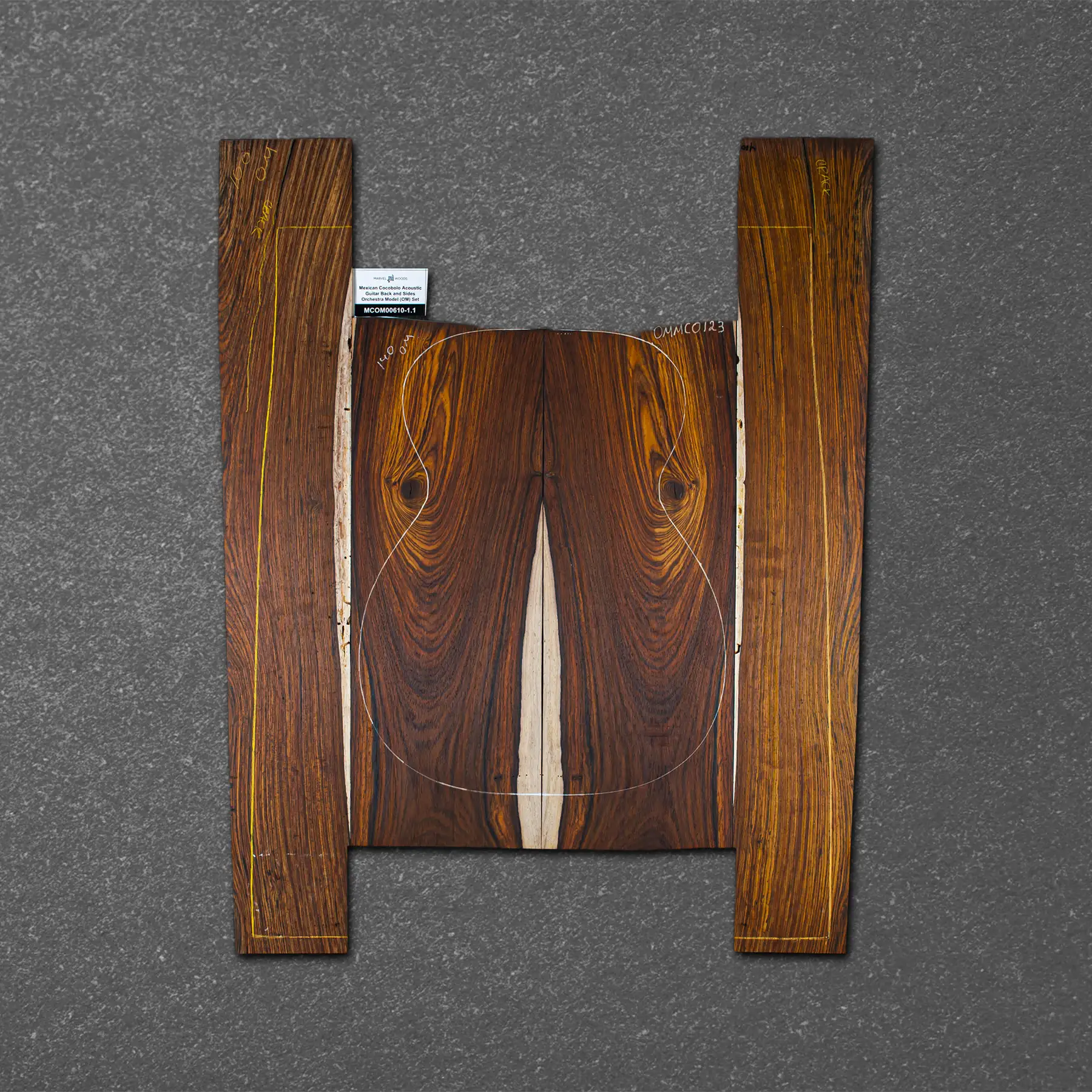 Mexican Cocobolo Acoustic Guitar Back and Sides Orchestra Model (OM) Set – MCOM000610-1.1