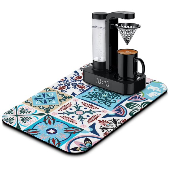 Mexican Coffee Drying Mat Super Absorbent, Large 19.5x12in Diatom Mud Pad Coffee Mat Perfect Kitchen Counter Gadget for Quick & Easy Cleaning