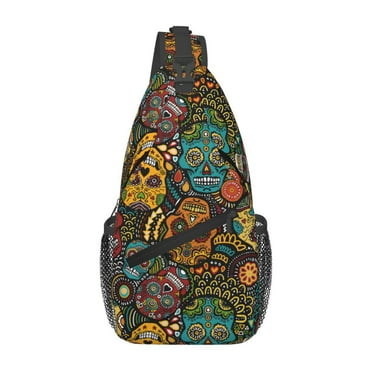 Mexican Colored Skulls Sling Bag Crossbody Chest Backpack For Women Men Casual Adjustable Shoulder Daypack For Hiking Travel