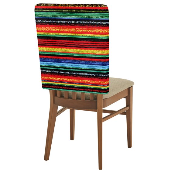 Mexican Colorful Chair Back Covers Set of 4 Striped Horizontal Lines Geometric Texture Removable Dining Chair Slipcovers Washable Seat Protector for Restaurant Party Banquet Kichen Decor