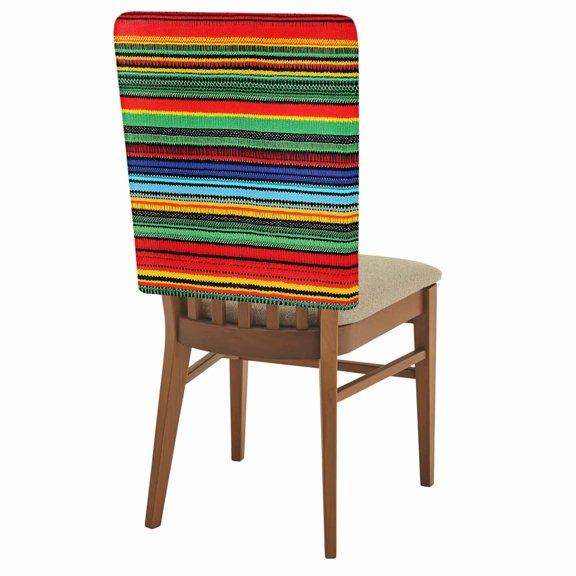Mexican Colorful Chair Back Covers Set of 4 Stripes Horizontal Lines Geometric Texture Removable Dining Chair Slipcovers Washable Seat Protector for Restaurant Party Banquet Kichen Decor