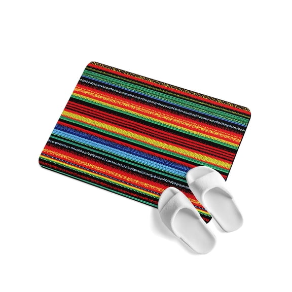 Mexican Colorful Soft Diatomaceous Earth Mat, Striped Horizontal Lines Geometric Texture Absorbent Bath Mat Non Slip Rubber Backed Quick Dry Doormat Fit Under Door for Bathroom Kitchen 24"x36"