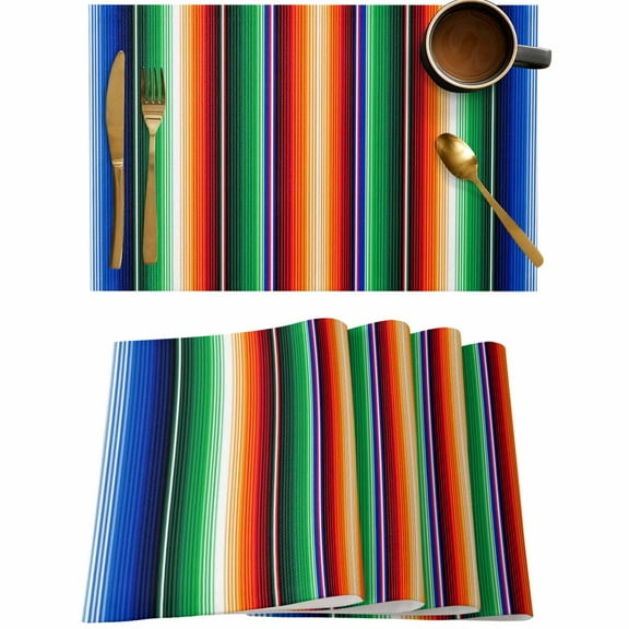 Mexican Colorful Stripe Placemats Set of 4,Wipeable Washable Table Mats for Dining Tables,Gradient Geometric Art Place Mats for Kitchen Event Party Tabletop Decor