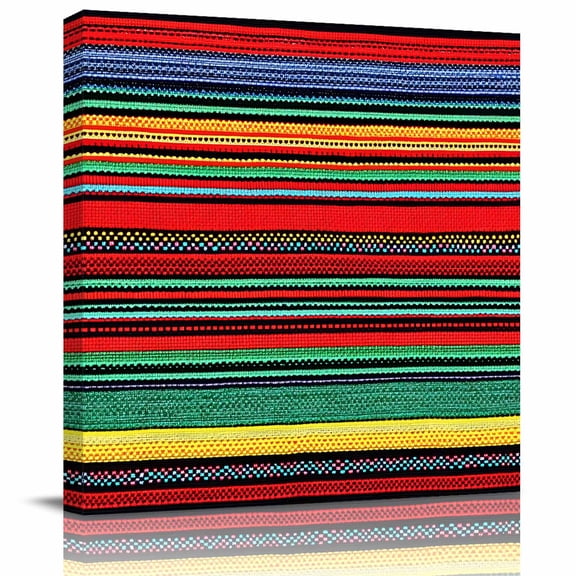 Mexican Colorful Stripes Canvas Artwork Painting Art, Rainbow Lines Ethnic Style Square Framed Wall Decorations Prints Picture for Bedroom Kitchen Living Room, 8x8 in