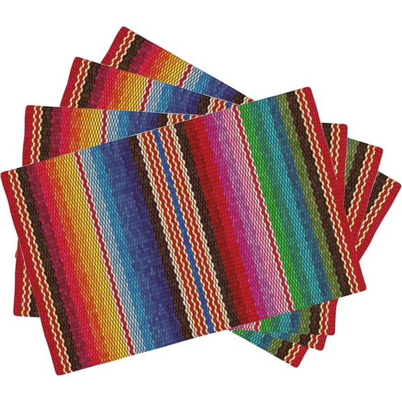 Mexican Colorful Stripes Placemats Set of 4, Placemats Dining Table Mat Set,12x18 Washable Stain Resistant Wipeable Cloth Placemat for Kitchen Buffet Parties