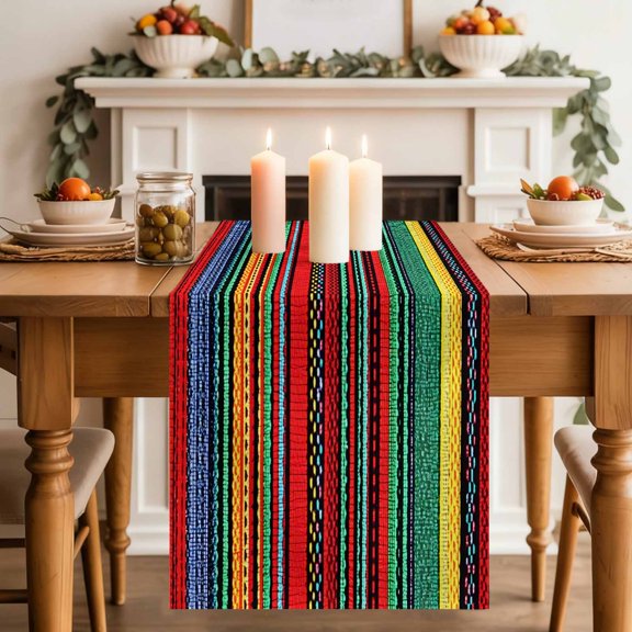 Mexican Colorful Stripes Table Runner 70 Inches Long,Kitchen Dining Tablerunners Rainbow Lines Ethnic Style Linen Table Runners Dresser Scarves for Home Dinner Wedding Holiday Party Decor