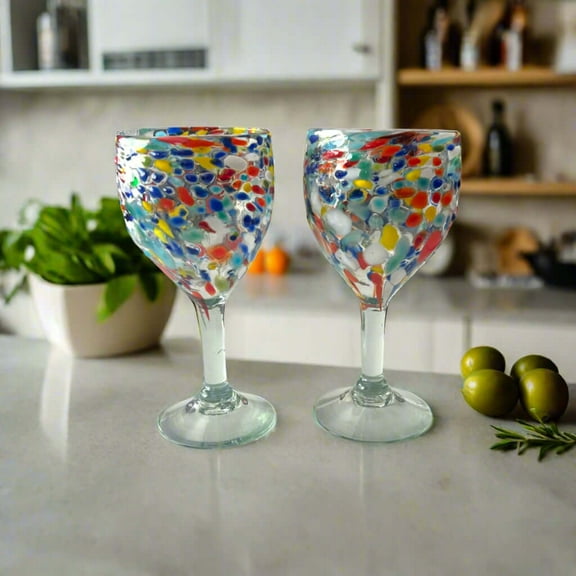 Mexican Confetti Rock Wine Glass | Hand-Blown Confetti Design (Setof20)