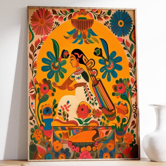Mexican Culture Poster Colourful Mexican Art Prints Traditional Mexican Artwork Floral Vintage Poster Latin Decor Cultural Gift Poster , Poster Print Only