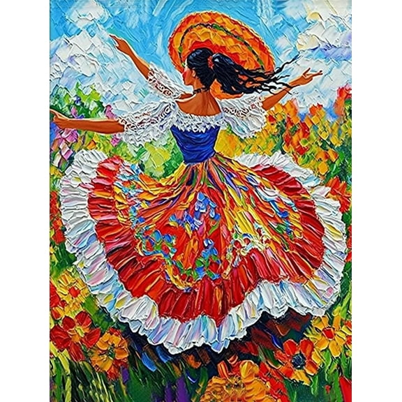 Mexican Dancer Decoration Painting/Canvas Art Suitable for Living Room Bedroom Dining Room Office Kitchen Hallway Studio Dance Studio and Gallery Decor Colorful Dress Art Print.