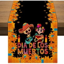 Mexican Day of The Dead Table Runner Mexico Dia De Los Muertos Sugar Skull Table Cover Dining Room Kitchen Home Indoor Outdoor Holiday Party Table Decoration (13.8" x 71")