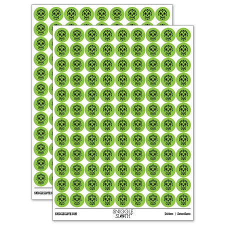 Mexican Day of the Dead Sugar Skull Skeleton Round Sticker Set - Light Green - Matte Finish - 0.50" Size
