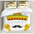 thumbnail image 1 of Mexican Decorations King Size Duvet Cover Set, Famous Centerpiece Icons Sombrero Moustache Rumba Shaker Mesoamerican Image, Decorative 3 Piece Bedding Set with 2 Pillow Shams, Yellow, by Ambesonne, 1 of 3